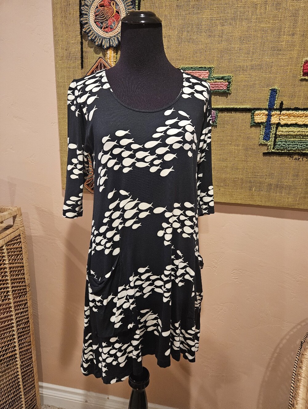 Ava Sky Hawaii Black & White Fish Mini Dress